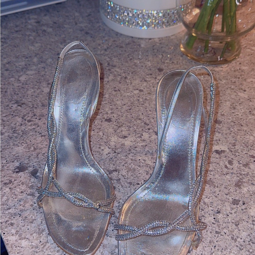 Rene Caovilla Silver Crystal Slingback Heels